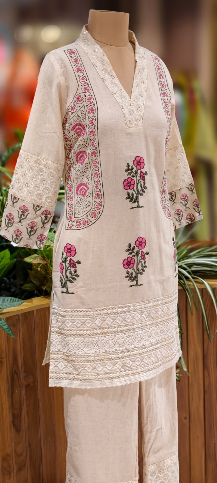 Pastel Elegance Soft Tone Embroidery With Printed Kurta Pant Set In Flex Cotton Fabric- 13016