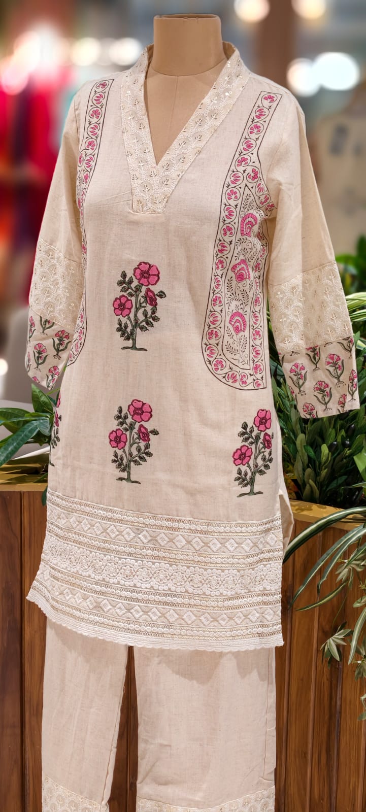 Pastel Elegance Soft Tone Embroidery With Printed Kurta Pant Set In Flex Cotton Fabric- 13016