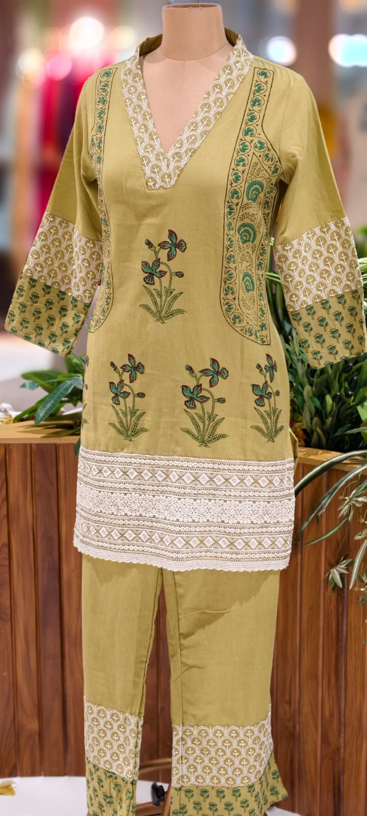Pastel Elegance Soft Tone Embroidery With Printed Kurta Pant Set In Flex Cotton Fabric- 13016