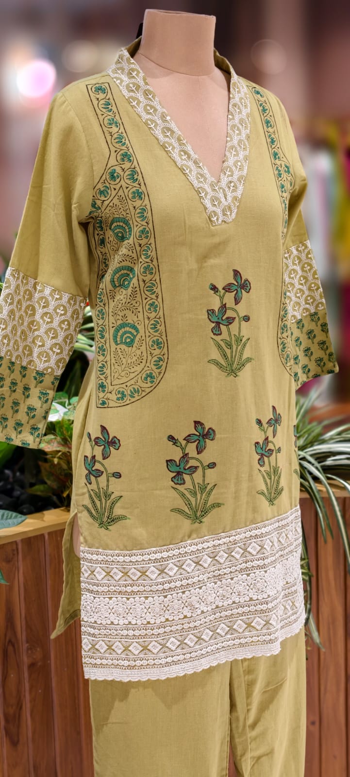 Pastel Elegance Soft Tone Embroidery With Printed Kurta Pant Set In Flex Cotton Fabric- 13016