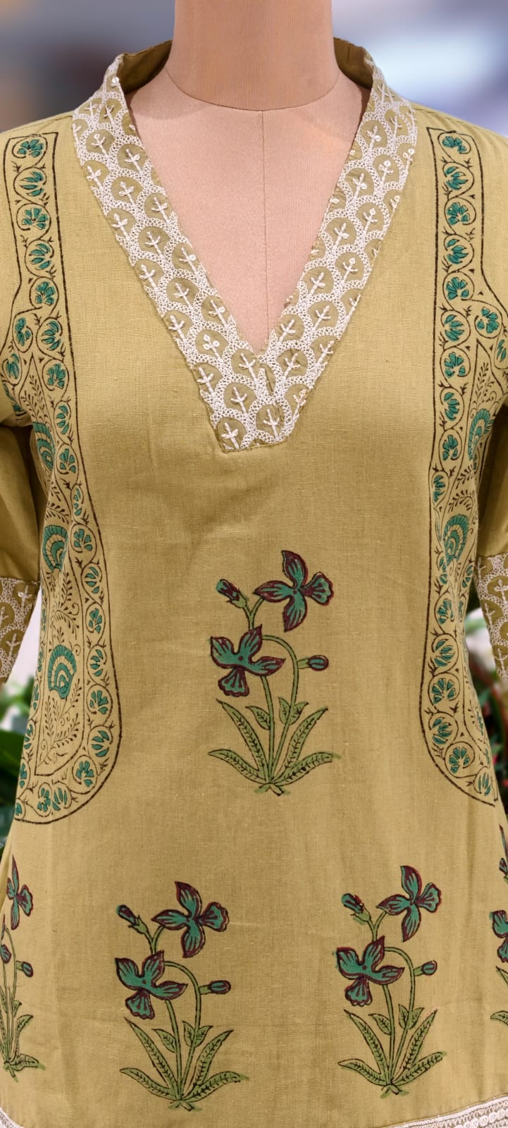 Pastel Elegance Soft Tone Embroidery With Printed Kurta Pant Set In Flex Cotton Fabric- 13016