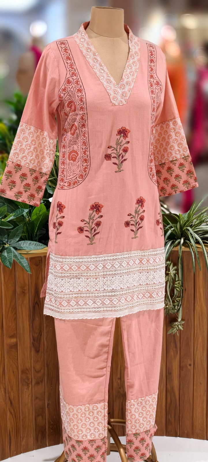 Pastel Elegance Soft Tone Embroidery With Printed Kurta Pant Set In Flex Cotton Fabric- 13016