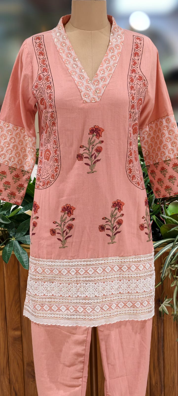 Pastel Elegance Soft Tone Embroidery With Printed Kurta Pant Set In Flex Cotton Fabric- 13016