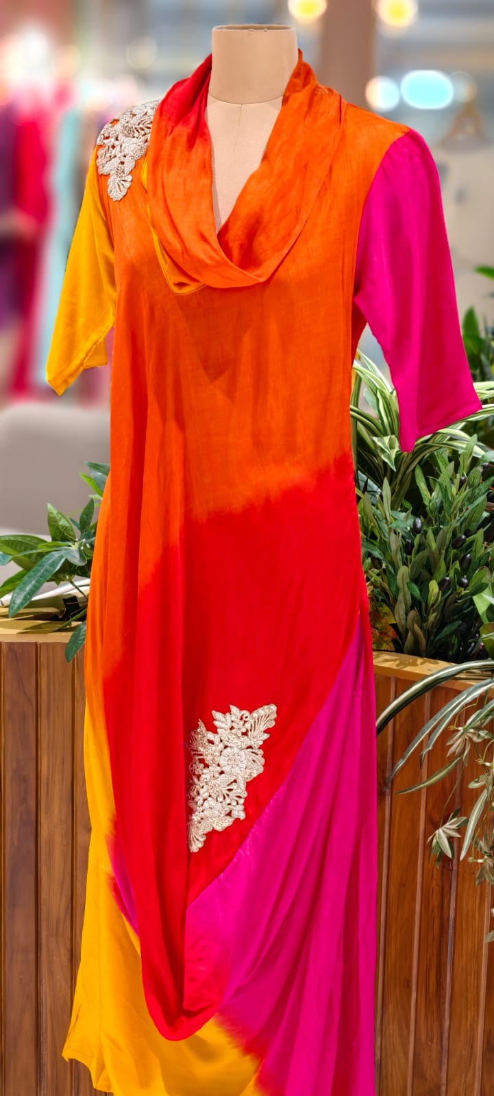 Ombre Multicolor Mix Cowl Style Gown In Dola Silk Fabric- 12400