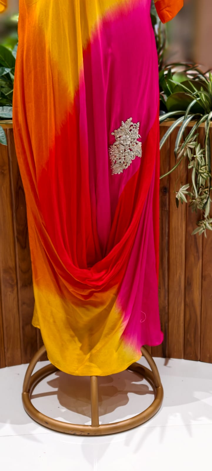 Ombre Multicolor Mix Cowl Style Gown In Dola Silk Fabric- 12400