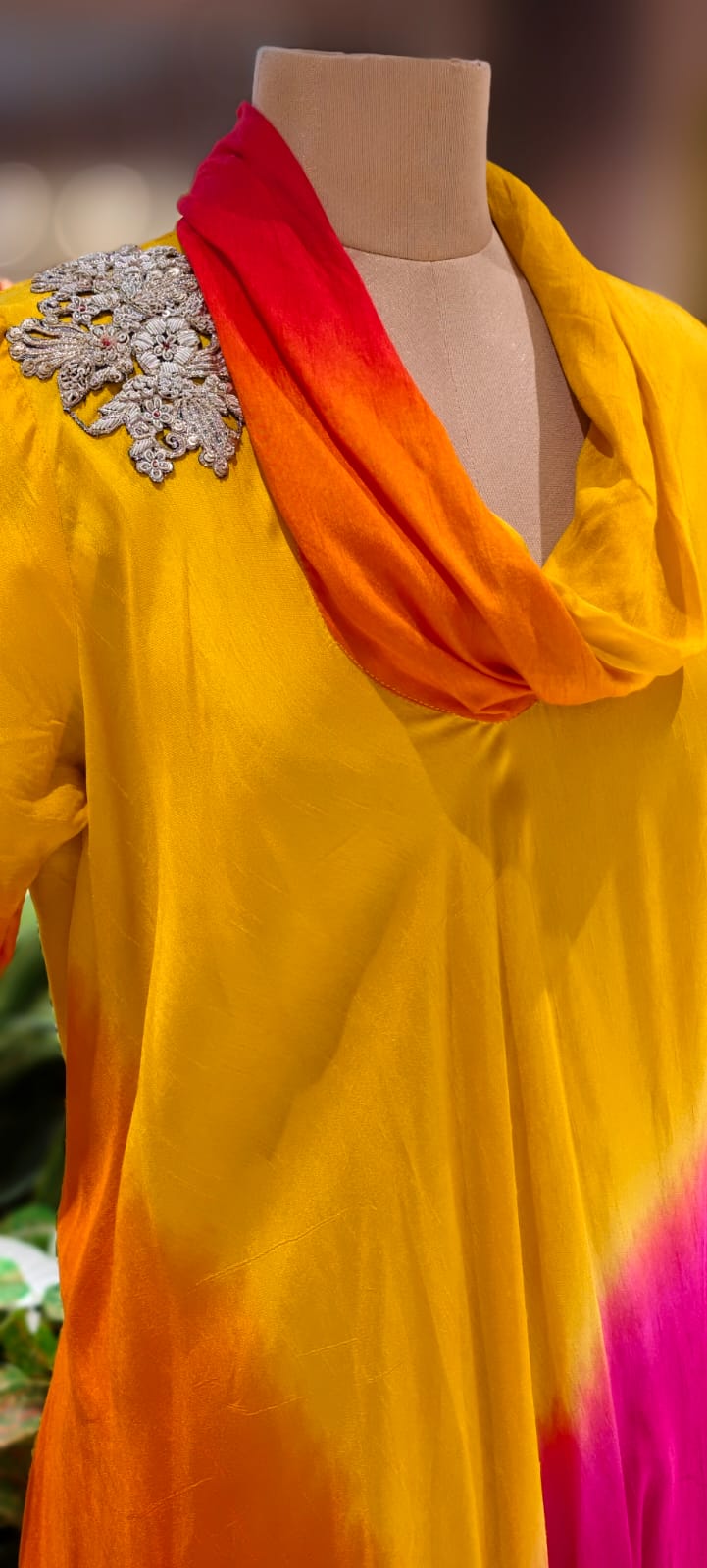 Ombre Multicolor Mix Cowl Style Gown In Dola Silk Fabric- 12400