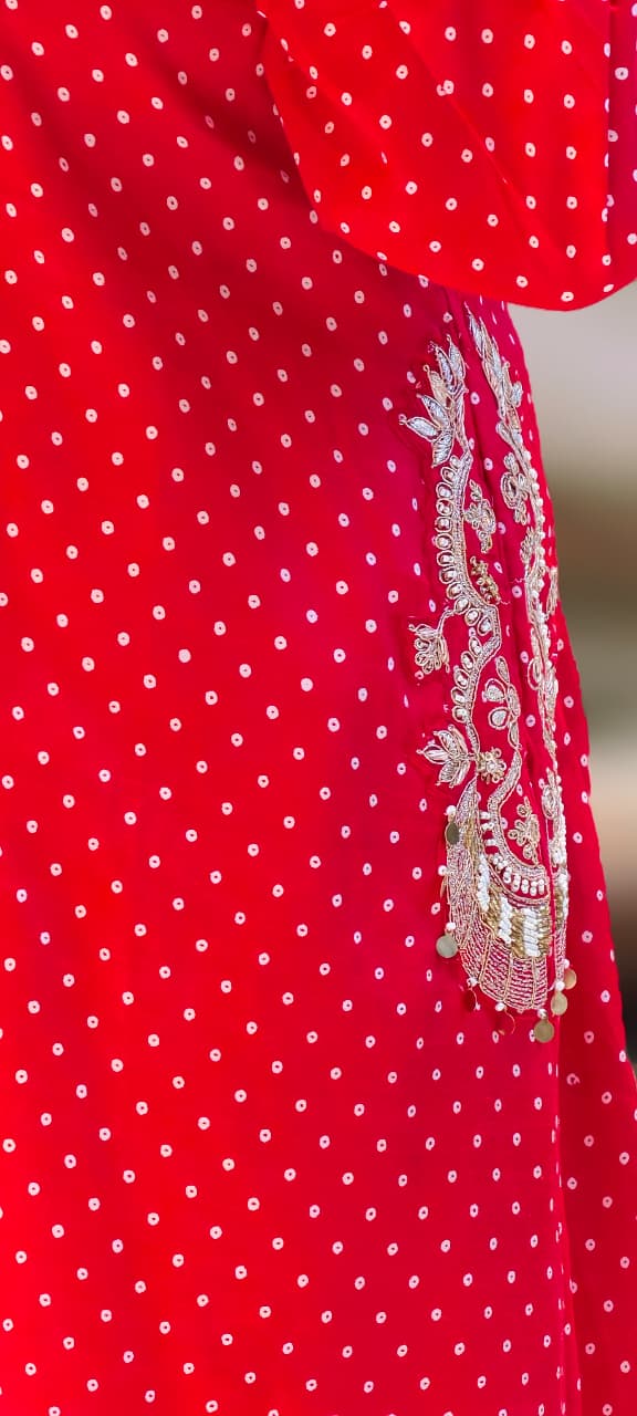 Ruby Dot Chic A-Line Kurta With Matching Bottom & Pockets In Muslin Fabric- 12994