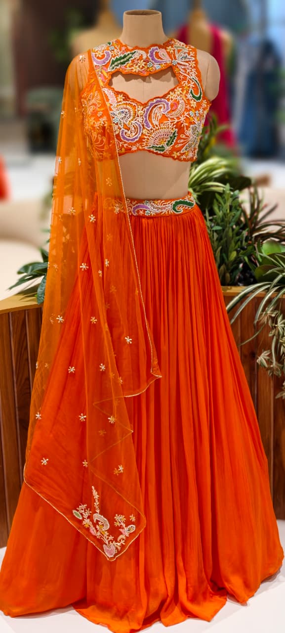 Very Bright Highlighted Handwork Crop-Top With Tasseled Cane-Cane Skirt- 13027 (Dispatching After 45 Days On Orders)