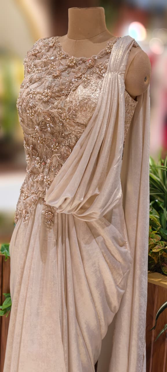 Overloaded Beads Embezzled Crystal Tassel Handwork Padded Side Cut Blouse Drape Skirt (Dispatching After 45 Days On Orders)