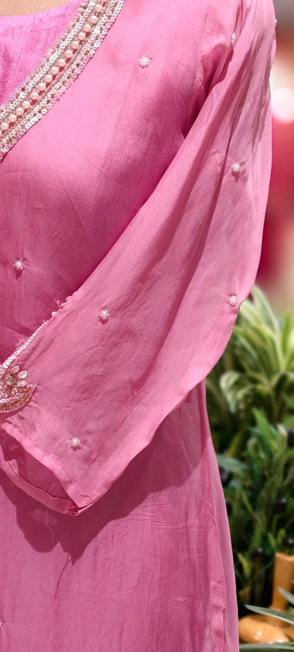 Ivory Meadow Elegant Neck Line Tissue Outer With Kurta & Bottom- 12725