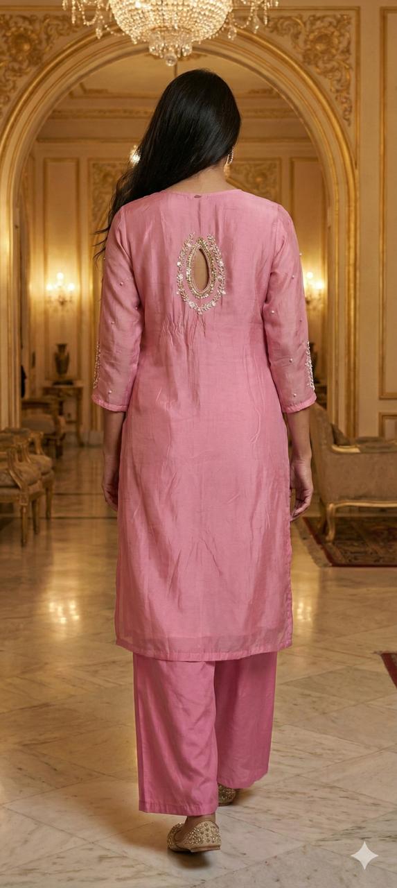 Ivory Meadow Elegant Neck Line Tissue Outer With Kurta & Bottom- 12725