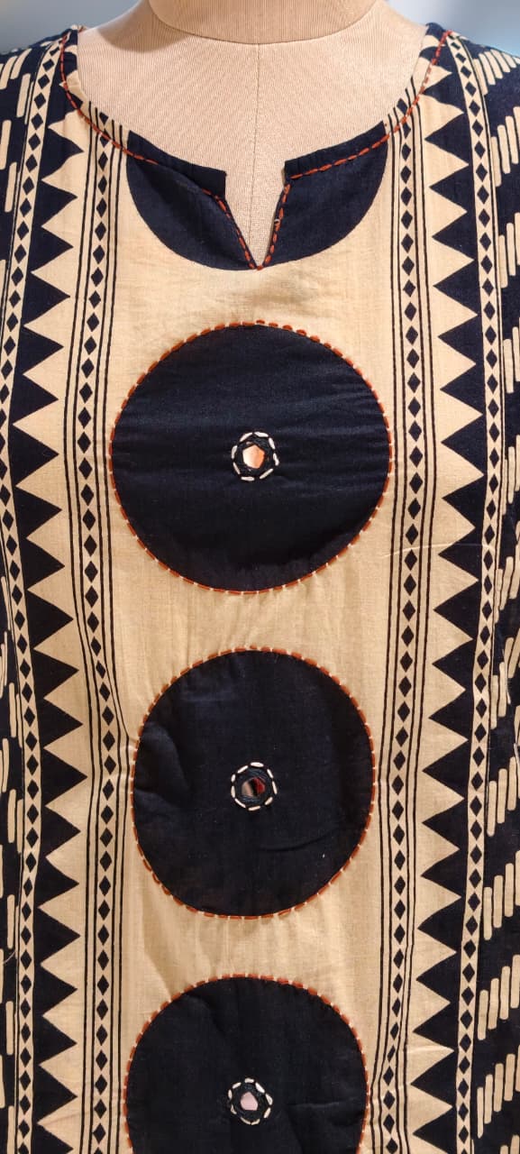 Asymmetric Print Dual Color Cotton Full Suit Set With Dupatta-13042