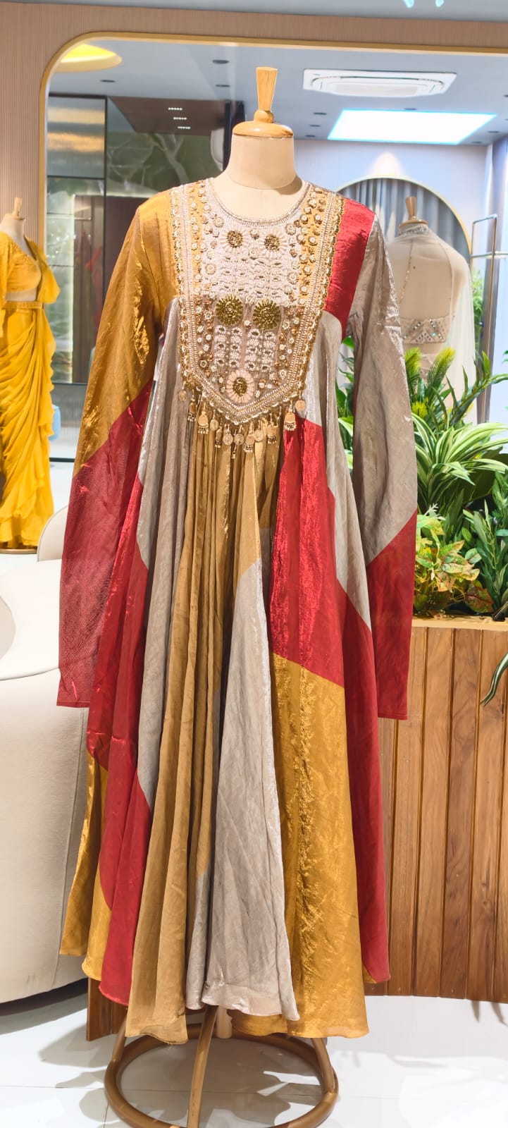 Regal Luxe Zardosi Premium Tissue Multicolored Heavily Flared Gown