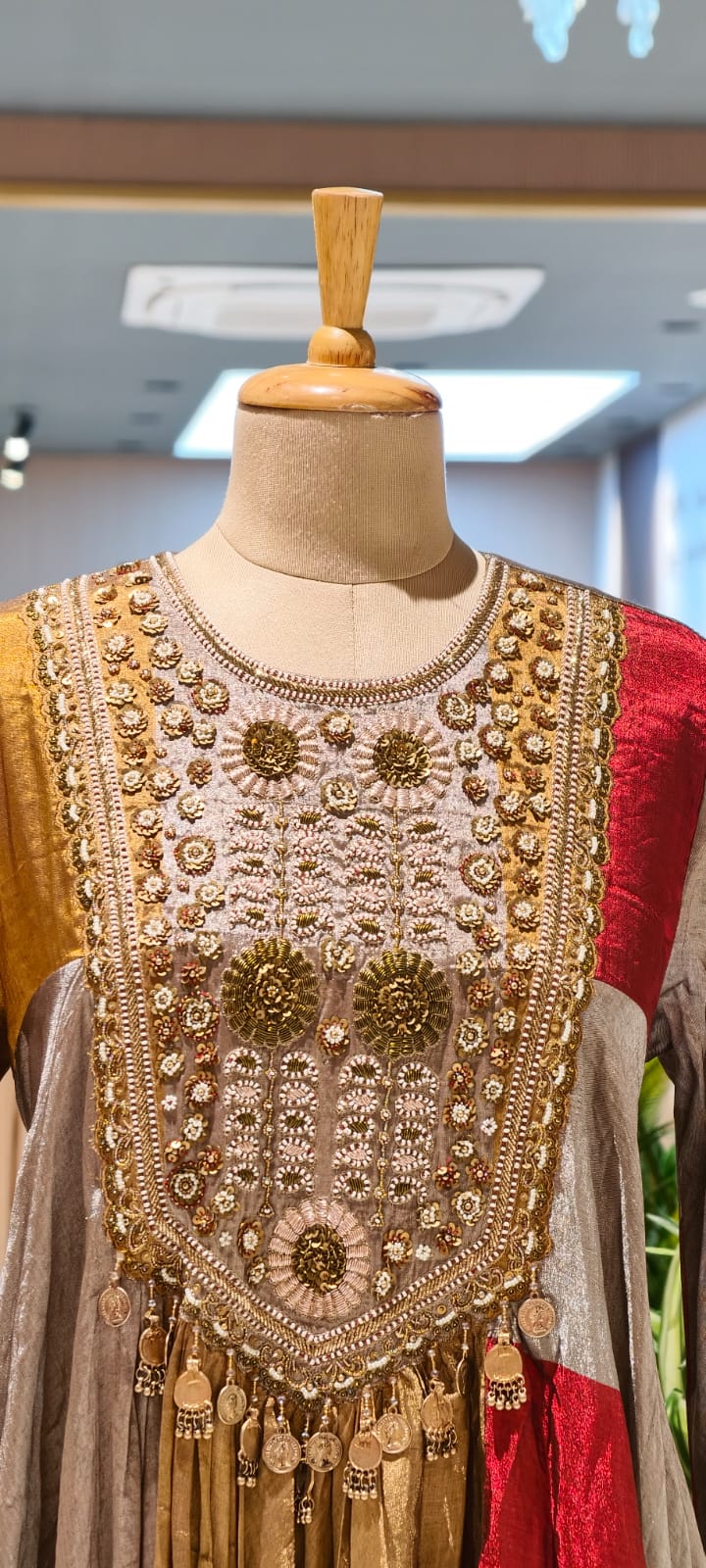 Regal Luxe Zardosi Premium Tissue Multicolored Heavily Flared Gown