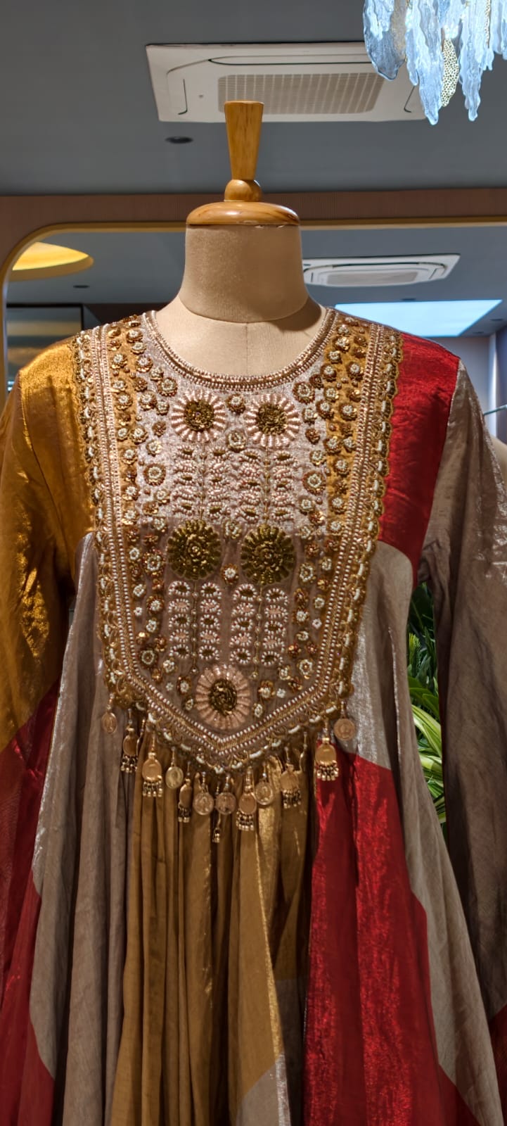 Regal Luxe Zardosi Premium Tissue Multicolored Heavily Flared Gown