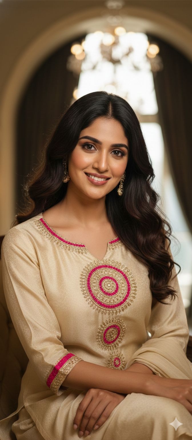 Round Work Zardozi Full Suit Set With Dupatta In Tissue Fabric- 13009