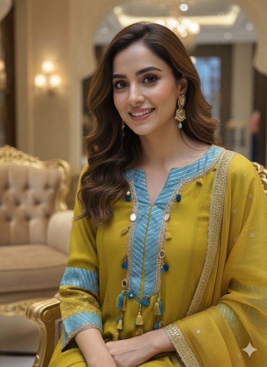 Boho Chic Designer A-Line Full Suit Set With Inner Bottom & Dupatta- 12926,27