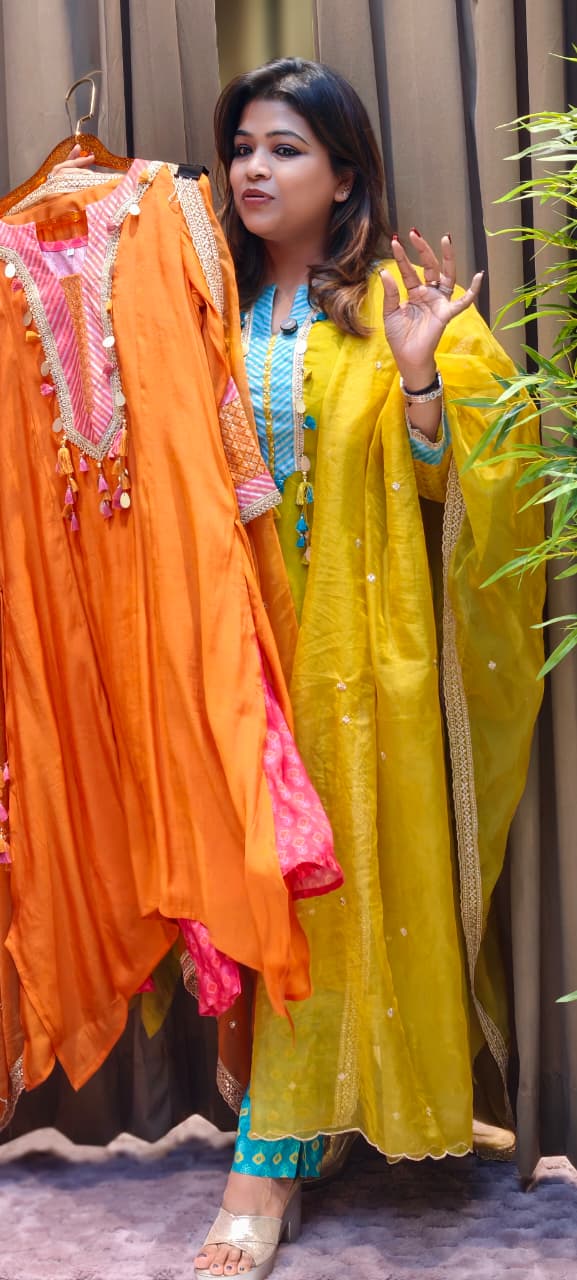 Boho Chic Designer A-Line Full Suit Set With Inner Bottom & Dupatta- 12926,27