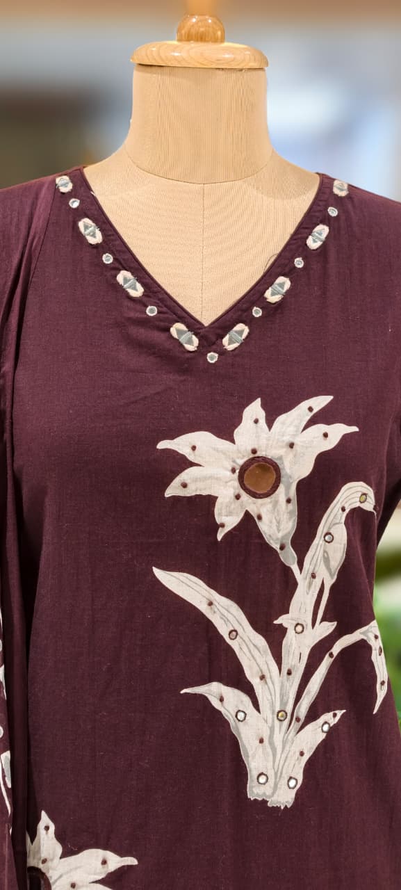 Foil Mirror Printed Straight Cotton Full Suit With Matching Dupatta & Bottom- 12991