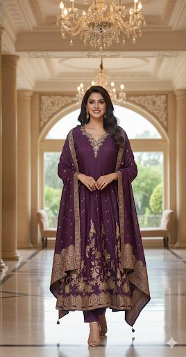 Beautiful Neck Line Scattered Print Brocade Panel Anarkali Full Suit Set With Dupatta In Silk Fabric- 12697