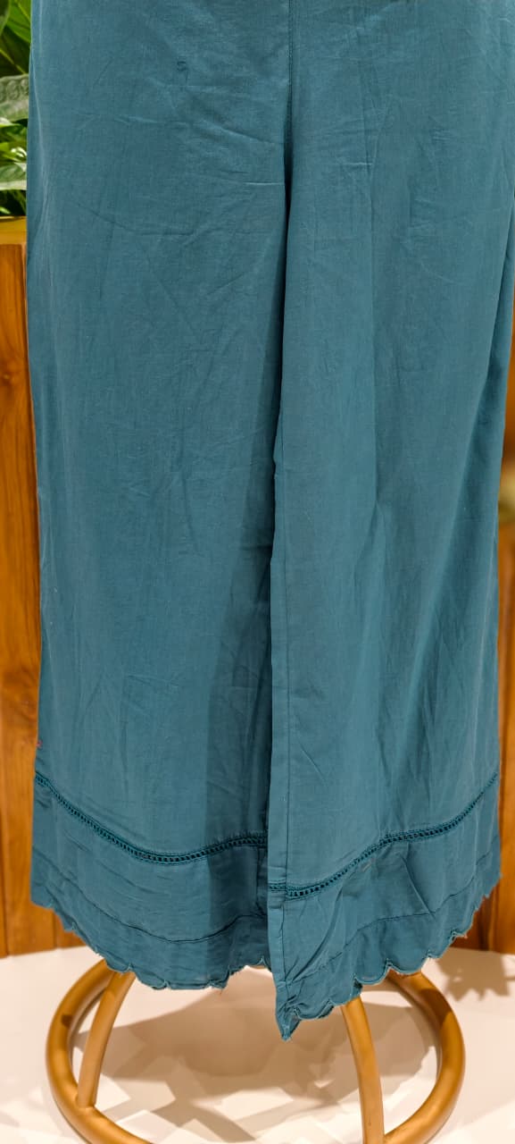 Giant Floral Print Unique Neck Line With Tiny Pearl Pleated A-Line Cotton Full Suit Set With Dupatta- 13075