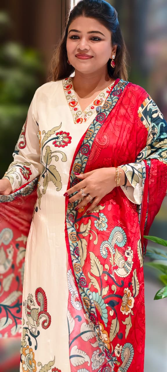 Very Uniquely Digital Printed V-Neck Line Suttle Full Suit Set With Dupatta In Crepe Fabric- 13076