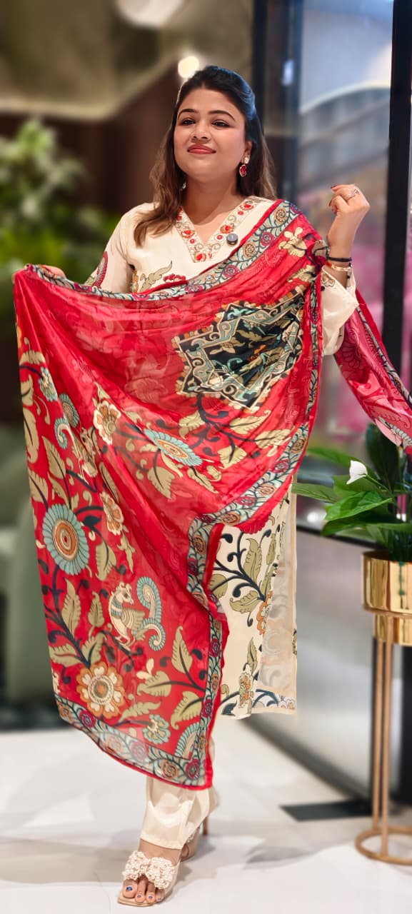 Very Uniquely Digital Printed V-Neck Line Suttle Full Suit Set With Dupatta In Crepe Fabric- 13076