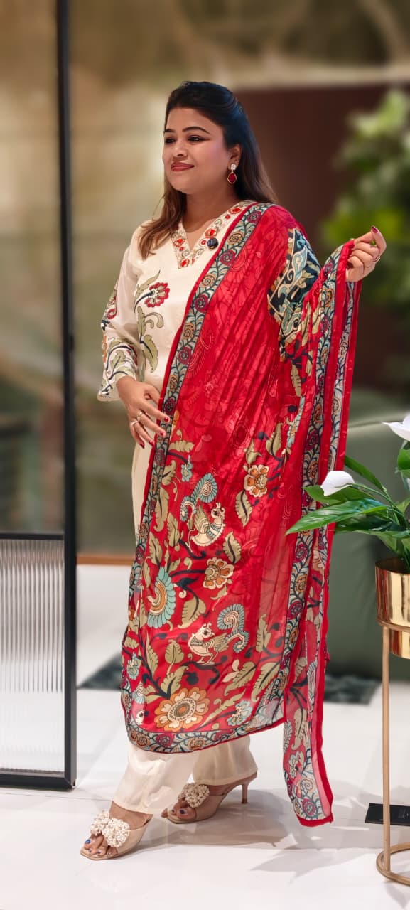 Very Uniquely Digital Printed V-Neck Line Suttle Full Suit Set With Dupatta In Crepe Fabric- 13076