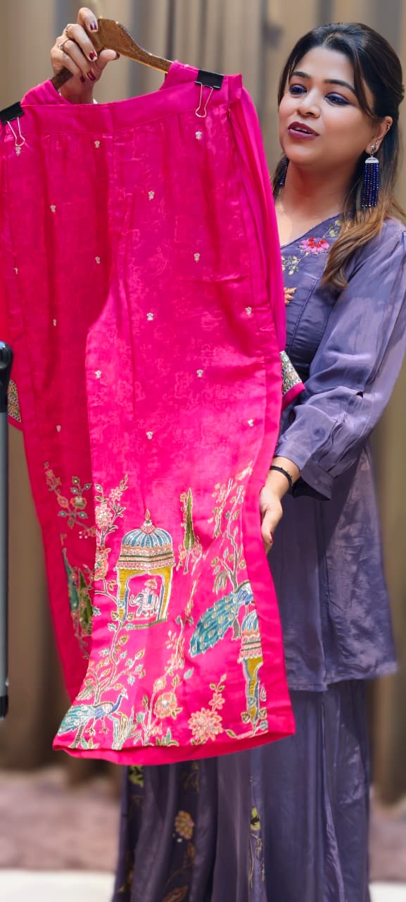 Figured Embroidery With Cut-Dana Outline A-Line Balloon Sleeve Kurta With Worked Straight Bottom- 13068