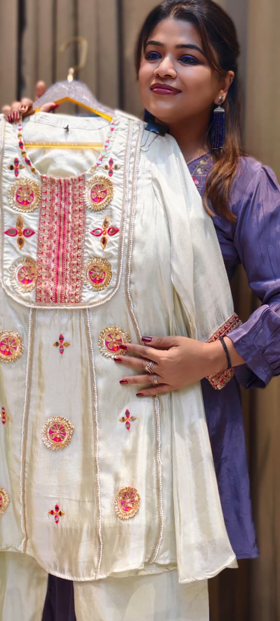 Gotta With Real Mirror Elegance Vibrant Embroidery Work A-LineCo-Ord Set In Tissue Fabric-12999