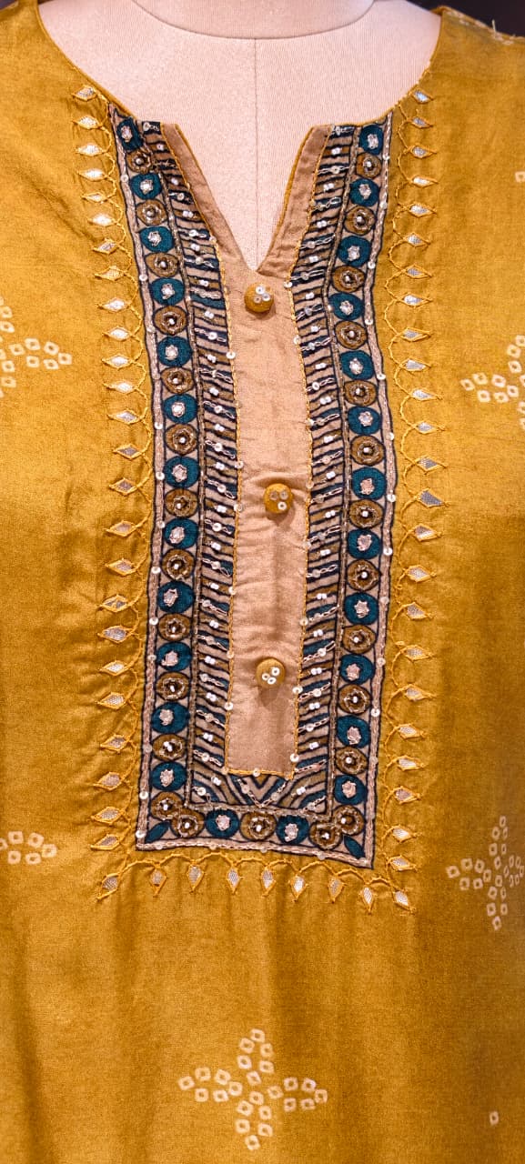 Midnight Bloom Ethnic Printed Full Suit Set With Dupatta In Russian Silk Fabric- 13163