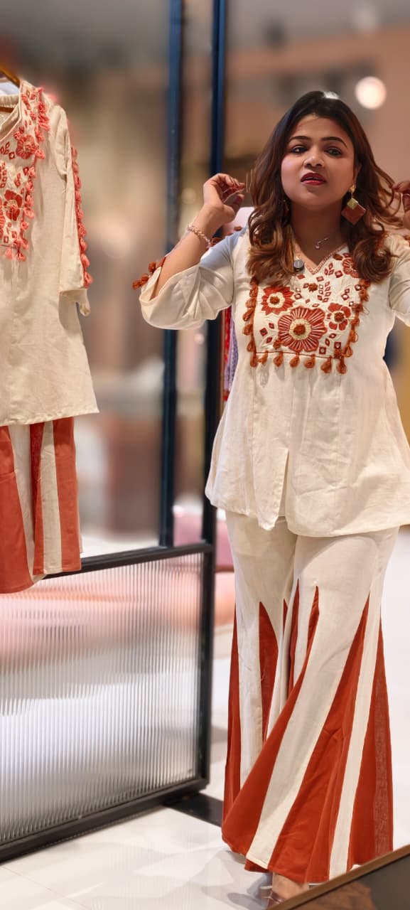Pure Thread Embroidery Boho Chic Flex Cotton Matching Co-Ord Set- 13210