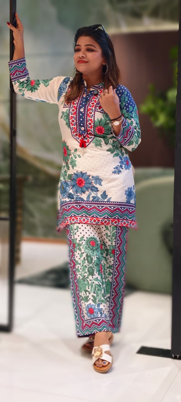 Turkish Look Floral Inspired Printed Co-Ord Set In Cotton Fabric- 13280 (Slightly Lean Fit)