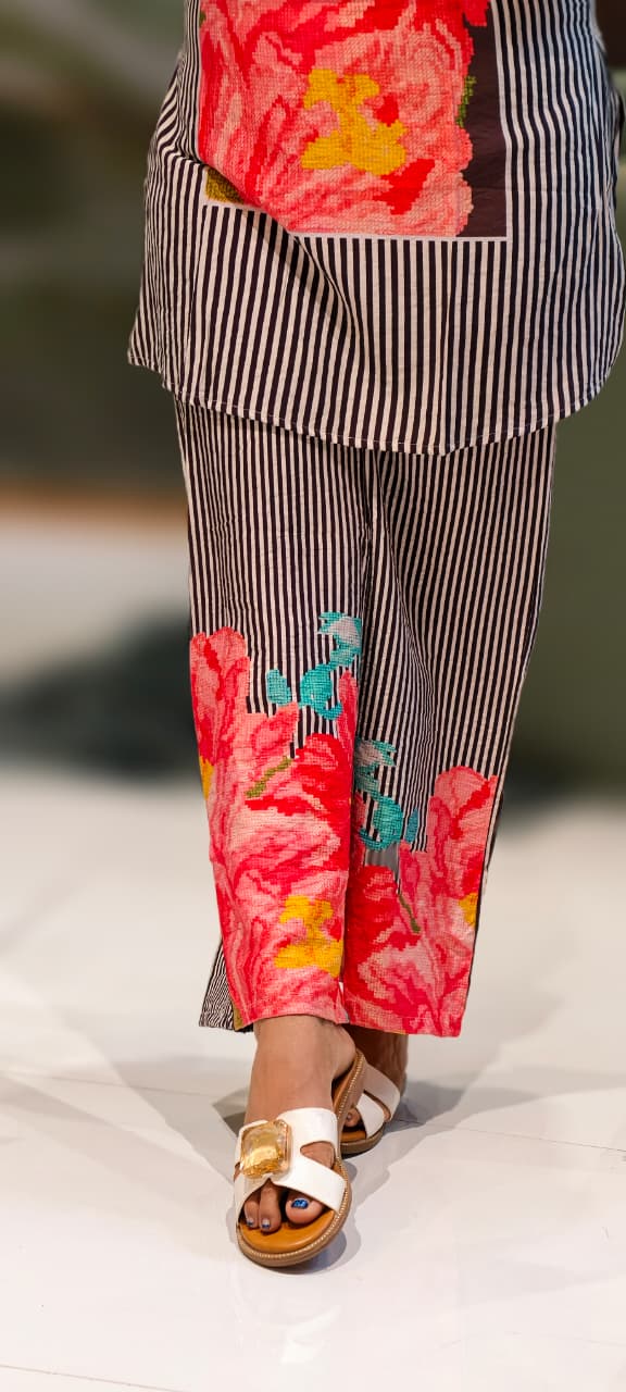 Floral Digital Print Striped Stylish Co-Ord Set (Slightly Lean Fit)-13275