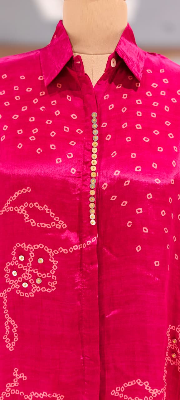 Scattered Bandhej Print Vibrant Crepe Collared Casual Shirt (Dispaching After 15 Days)