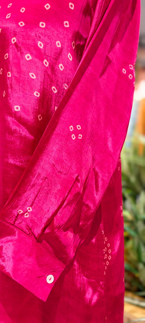 Scattered Bandhej Print Vibrant Crepe Collared Casual Shirt (Dispaching After 15 Days)