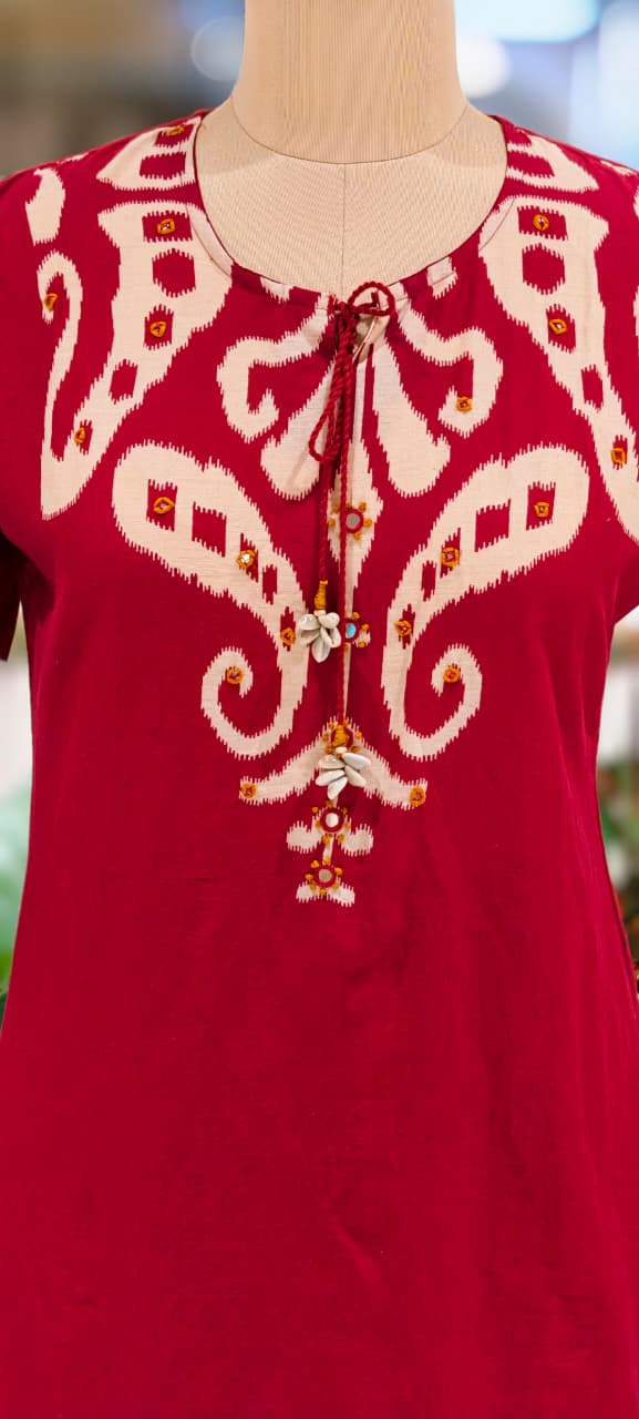 Ikkat Elegance Solid Bold Shade Cotton Full Suit Set With Dupatta- 13406