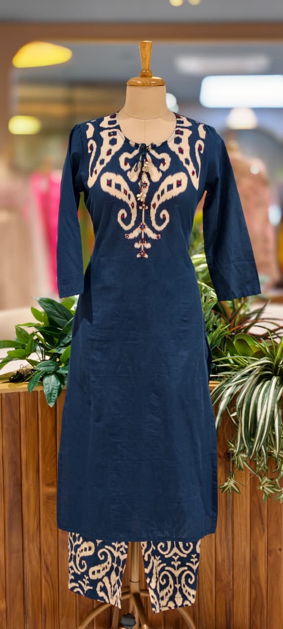 Ikkat Elegance Solid Bold Shade Cotton Full Suit Set With Dupatta- 13406