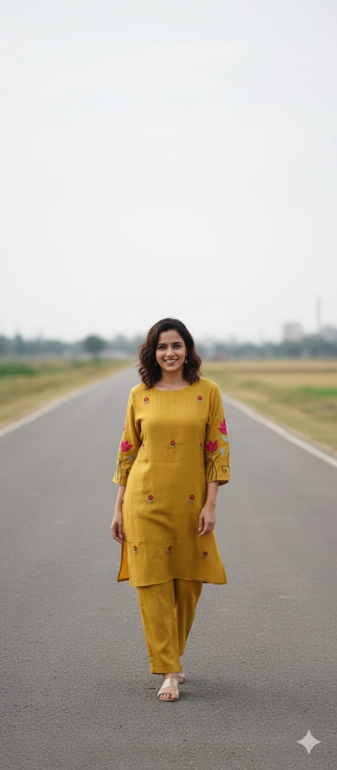 Pastel Shaded Soft Tone Pire Thread Embroidery Surat Mul Chanderi Co-Ord Set- 13410