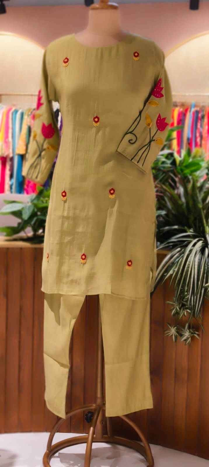 Pastel Shaded Soft Tone Pire Thread Embroidery Surat Mul Chanderi Co-Ord Set- 13410