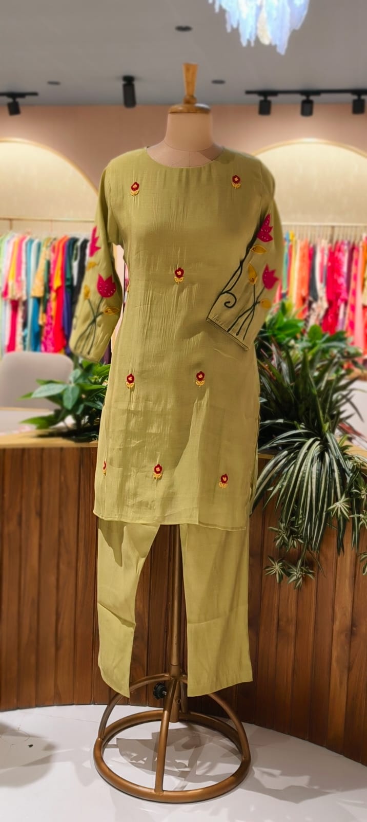 Pastel Shaded Soft Tone Pire Thread Embroidery Surat Mul Chanderi Co-Ord Set- 13410