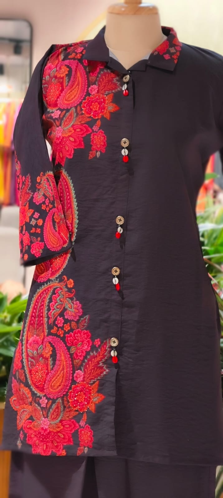 Vibrant Mango Buti Floral Print Buttoned Co-Ord Set In Nylon Viscose Silk Fabric- 13430