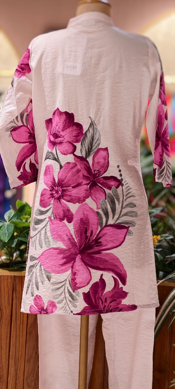 Digital Floral Printed Co-Ord Set In Nylon Viscose Silk Fabric- 13432