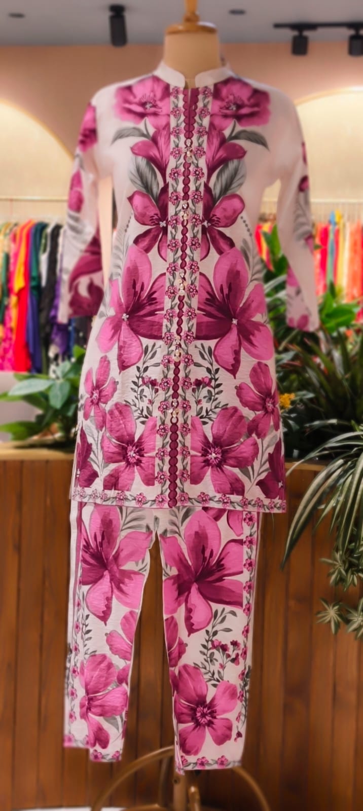 Digital Floral Printed Co-Ord Set In Nylon Viscose Silk Fabric- 13432