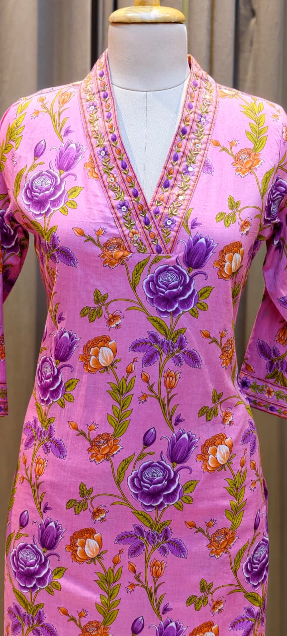 Floral Elegance Complete Printed Cotton Full Suit Set With Dupatta- 13372