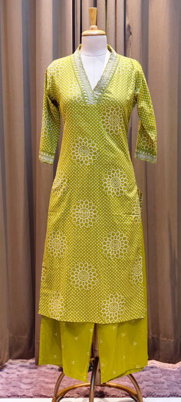 Dotted Floral Print Beautiful Neck Line Cotton Full Suit Set With Dupatta- 13319,13353