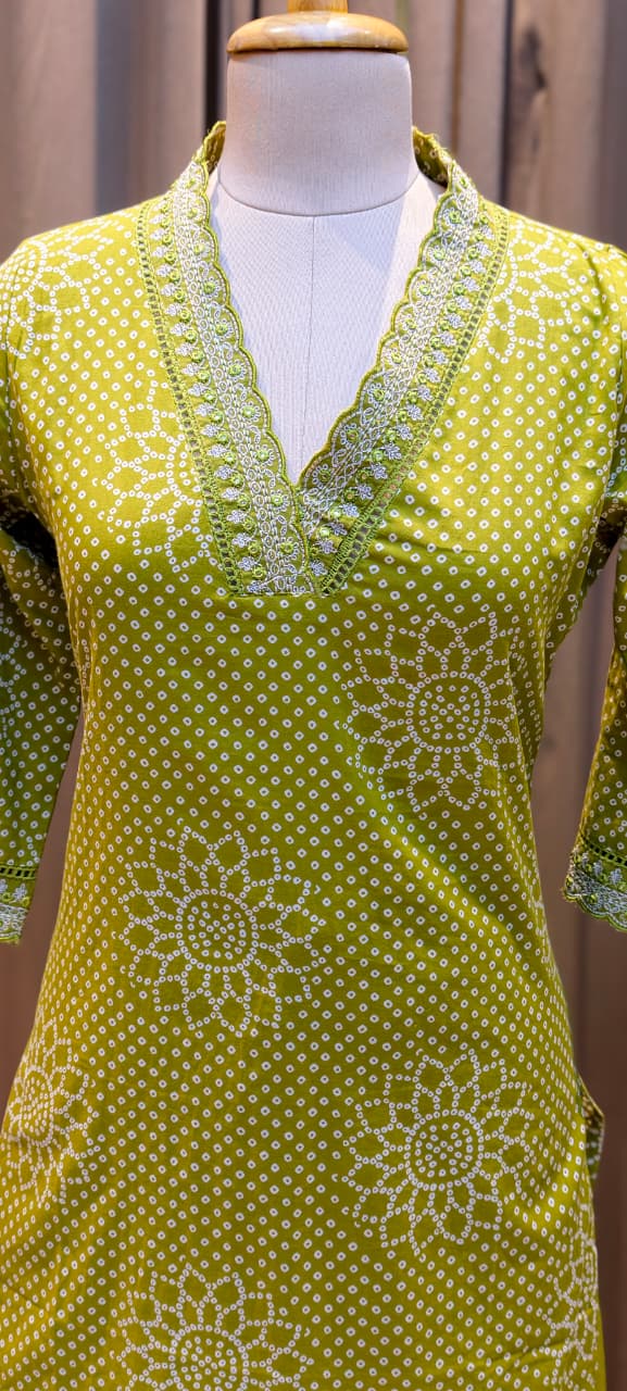 Dotted Floral Print Beautiful Neck Line Cotton Full Suit Set With Dupatta- 13319,13353