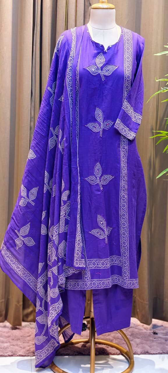 Vibrant Tone Dotted Printed Full Suit Set With Dupatta In Cotton Fabric- 13283