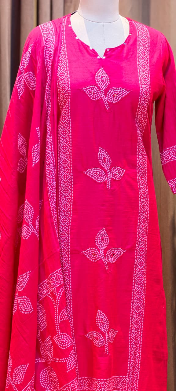 Vibrant Tone Dotted Printed Full Suit Set With Dupatta In Cotton Fabric- 13283