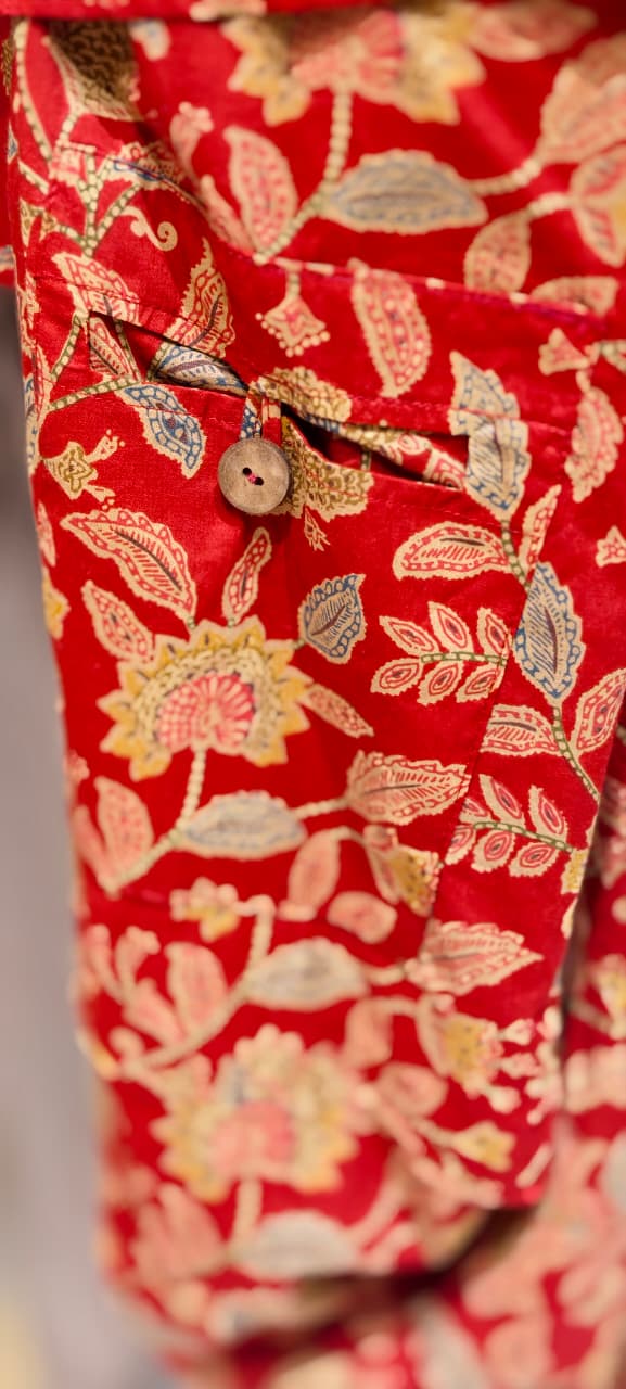 Pure Cotton Collared Printed Short Length Kurta With Cowl Style Skirt- 13494